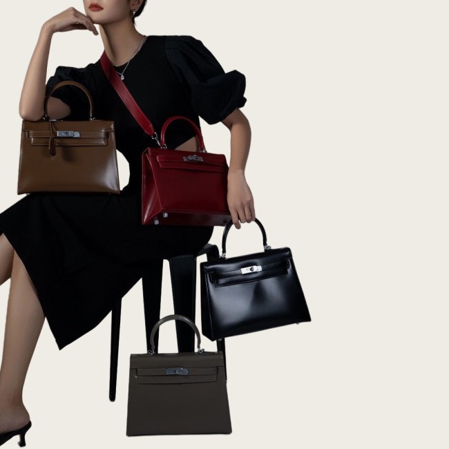 Genuine Box Leather Tote Shoulder Bag