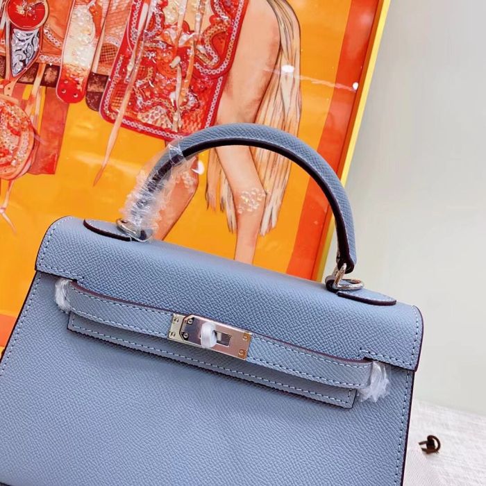 Mini Epsom Leather Tote Shoulder Bag with Silver Hardware