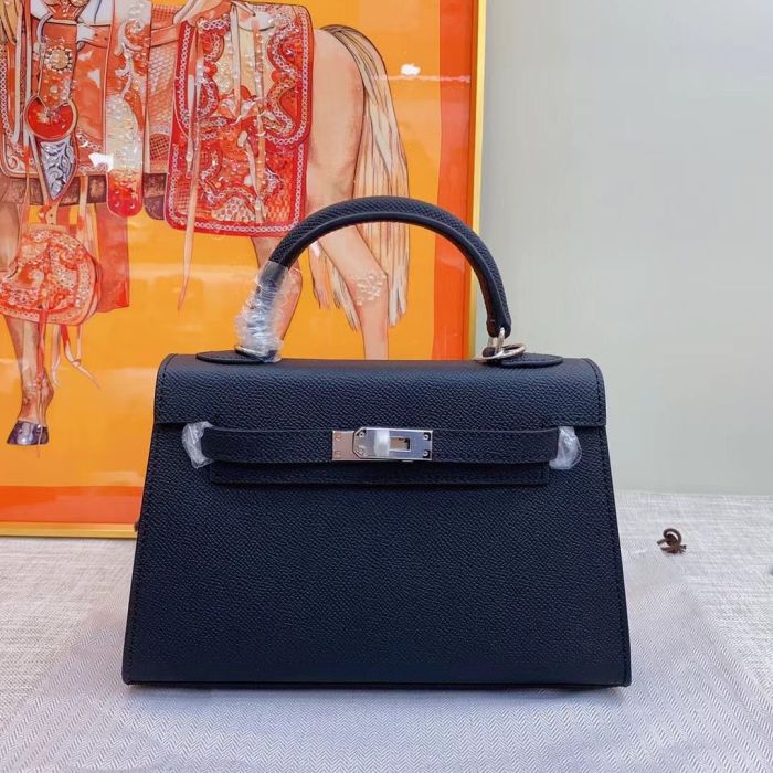 Mini Epsom Leather Tote Shoulder Bag with Silver Hardware