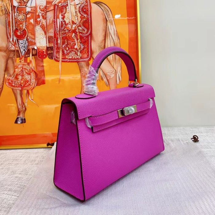 Mini Epsom Leather Tote Shoulder Bag with Silver Hardware