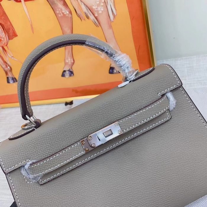Mini Epsom Leather Tote Shoulder Bag with Silver Hardware