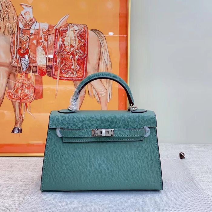 Mini Epsom Leather Tote Shoulder Bag with Silver Hardware