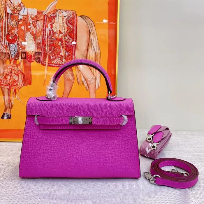 Mini Epsom Leather Tote Shoulder Bag with Silver Hardware