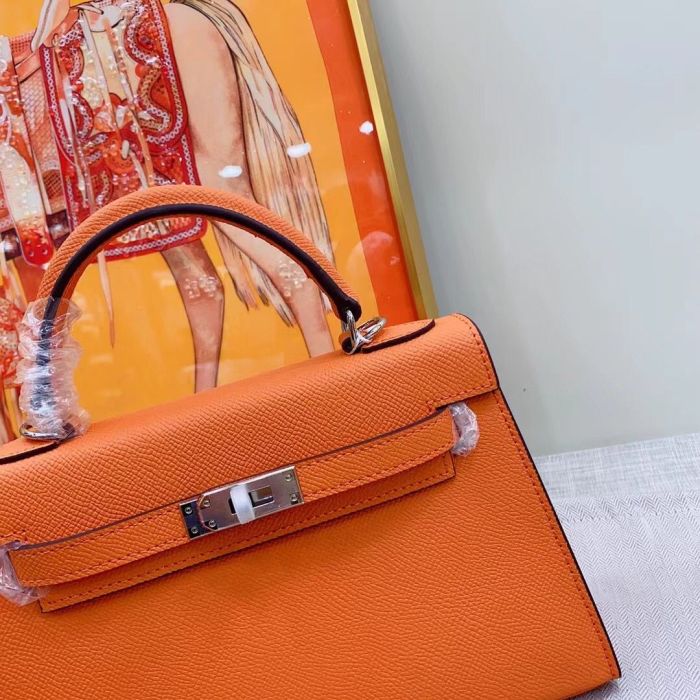 Mini Epsom Leather Tote Shoulder Bag with Silver Hardware