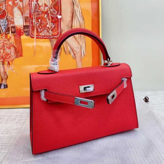 Mini Epsom Leather Tote Shoulder Bag with Silver Hardware