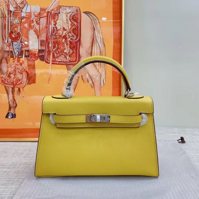 Mini Epsom Leather Tote Shoulder Bag with Silver Hardware