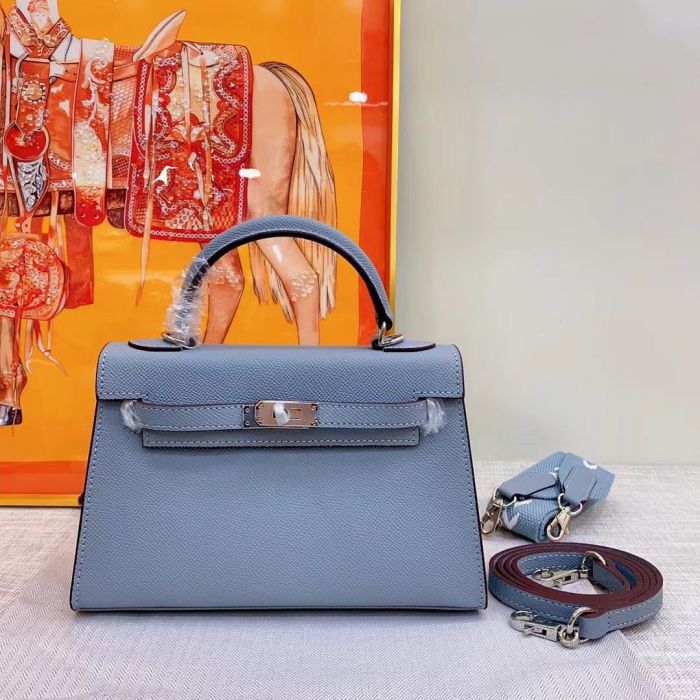 Mini Epsom Leather Tote Shoulder Bag with Silver Hardware