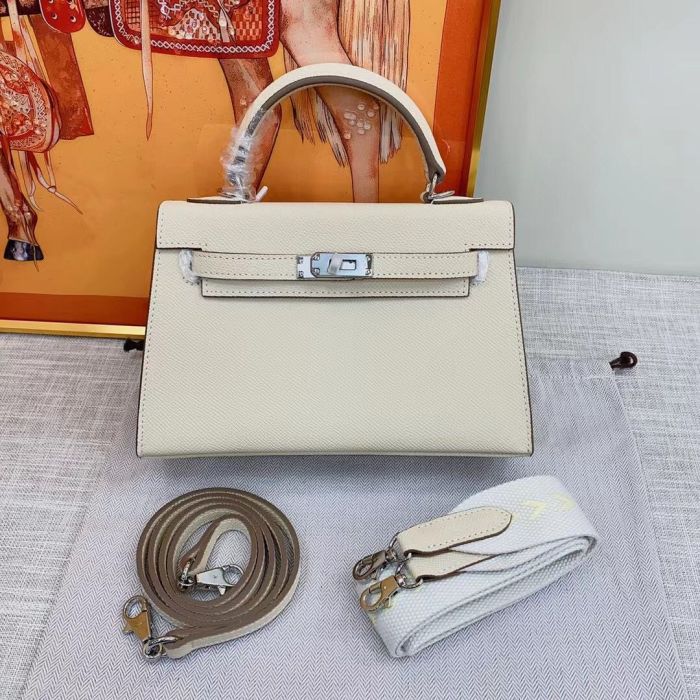 Mini Epsom Leather Tote Shoulder Bag with Silver Hardware