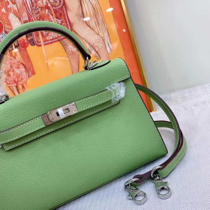 Mini Epsom Leather Tote Shoulder Bag with Silver Hardware