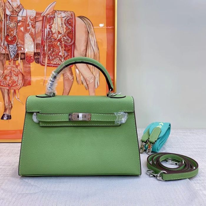 Mini Epsom Leather Tote Shoulder Bag with Silver Hardware