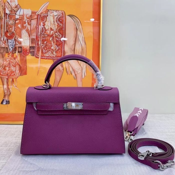 Mini Epsom Leather Tote Shoulder Bag with Silver Hardware