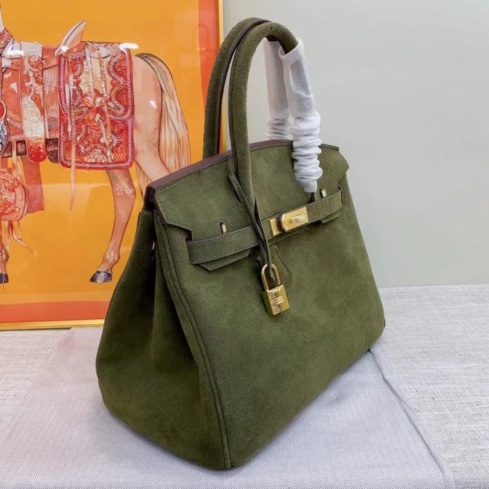 Nubuck Leather Designer Top Handle Bag
