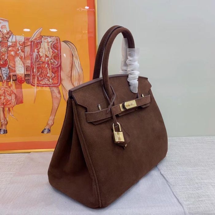 Nubuck Leather Designer Top Handle Bag