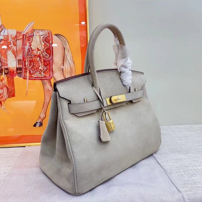 Nubuck Leather Designer Top Handle Bag