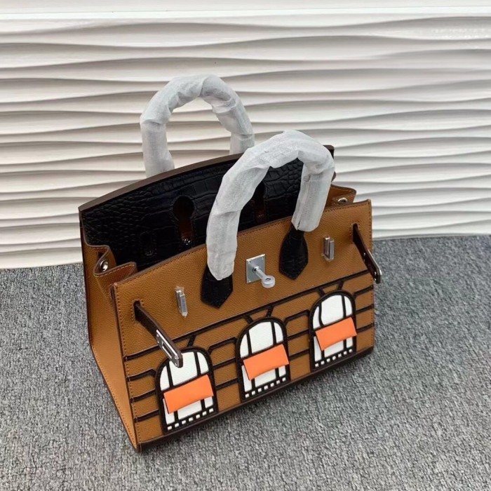 Genuine Cowhile Leather Top Handle Bag 20cm 25cm 30cm
