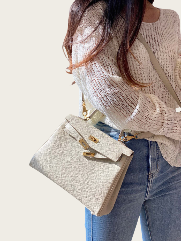 Imported Genuine Togo Calfskin Leather Tote Shoulder Bag