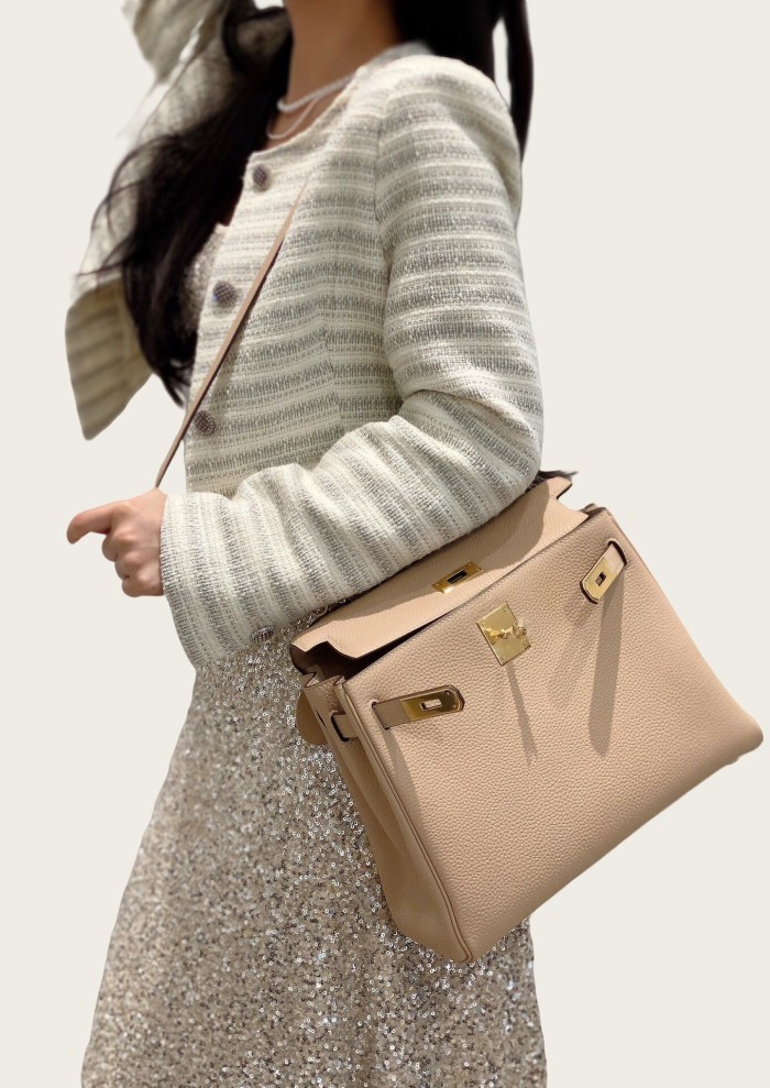 Imported Genuine Togo Calfskin Leather Tote Shoulder Bag