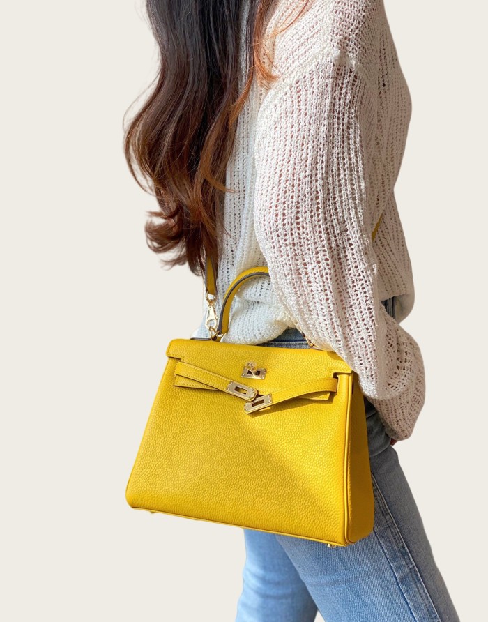 Imported Genuine Togo Calfskin Leather Tote Shoulder Bag