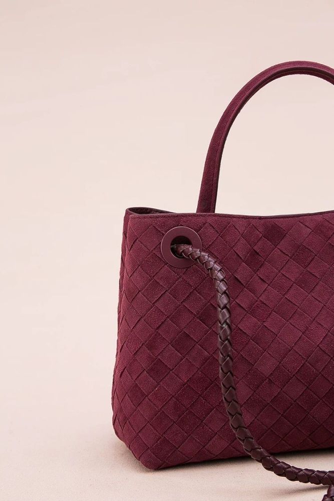 New Genuine Leather Woven Bag with A Long Purse with Handle