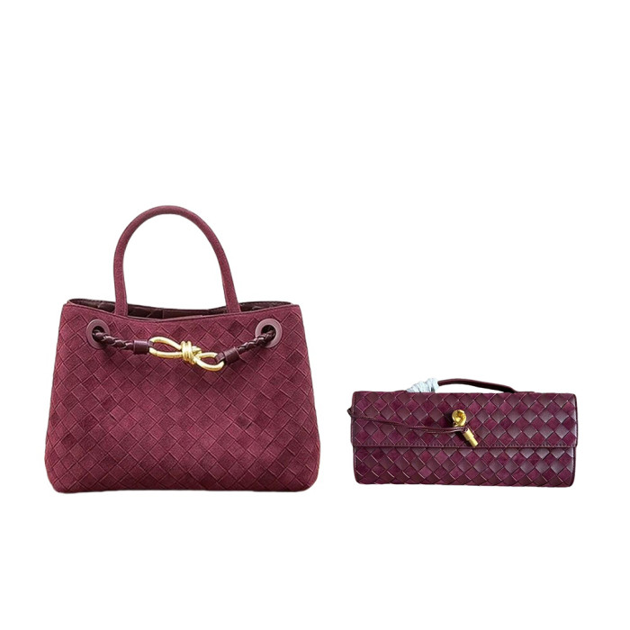 New Genuine Leather Woven Bag with A Long Purse with Handle