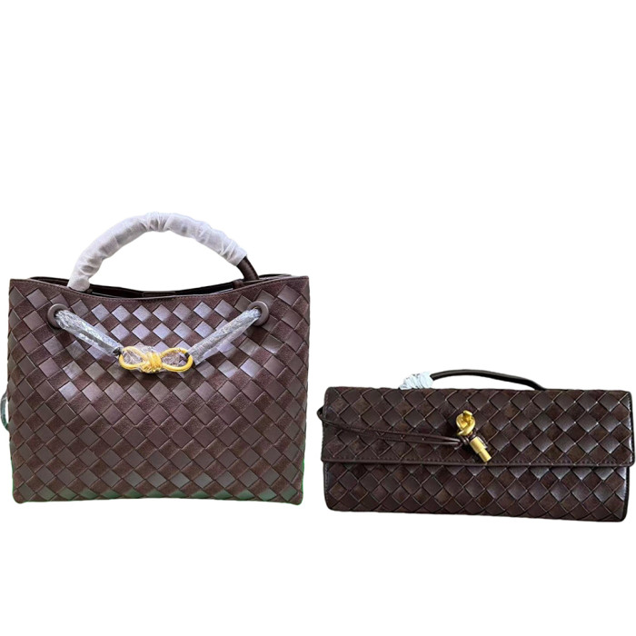New Genuine Leather Woven Bag with A Long Purse with Handle