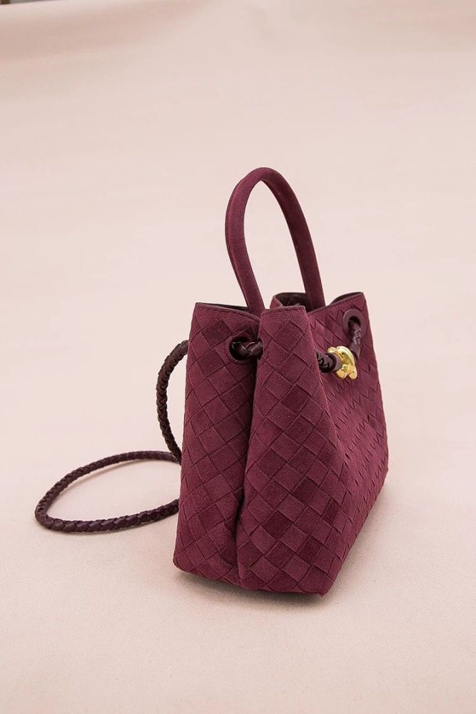 New Genuine Leather Woven Bag with A Long Purse with Handle