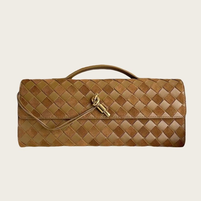 New Leather  Long Woven  Clutch with Handle