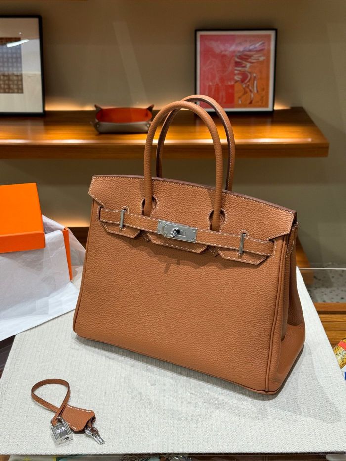 Genuine Togo Leather Women Top Handle Bag