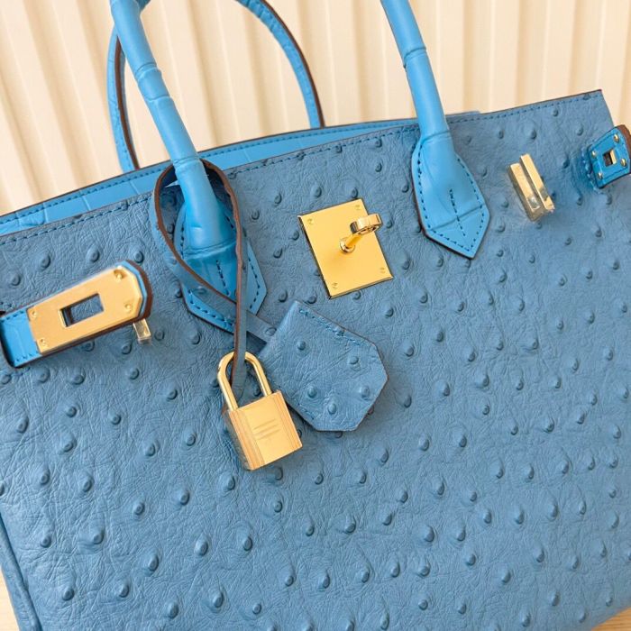 Genuine Leather Croco Grain with Ostrich Grain Bag