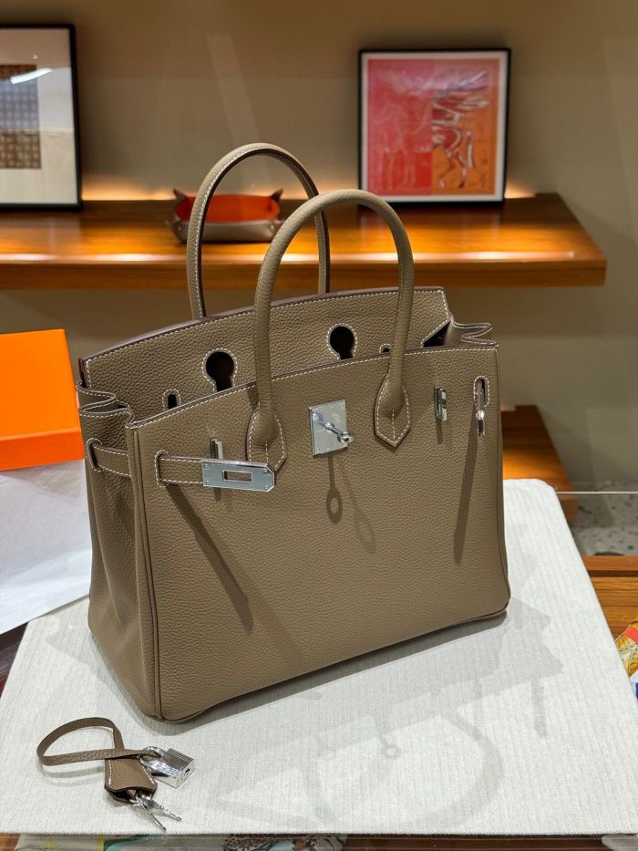 Genuine Togo Leather Women Top Handle Bag