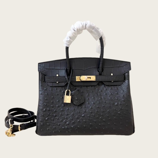 Genuine Leather Croco Grain with Ostrich Grain Bag