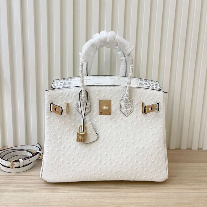 Genuine Leather Croco Grain with Ostrich Grain Bag