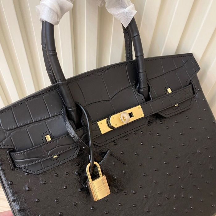 Genuine Leather Croco Grain with Ostrich Grain Bag
