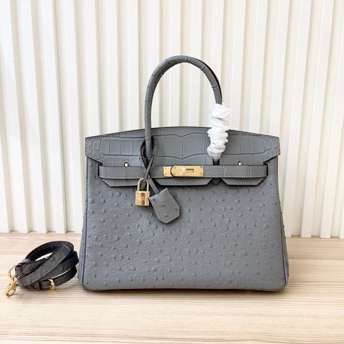 Genuine Leather Croco Grain with Ostrich Grain Bag