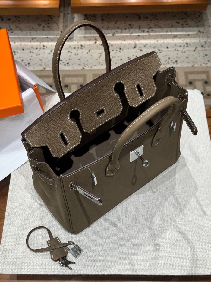 Genuine Togo Leather Women Top Handle Bag