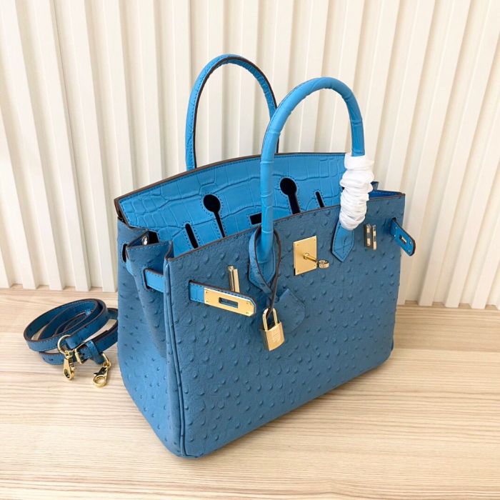 Genuine Leather Croco Grain with Ostrich Grain Bag