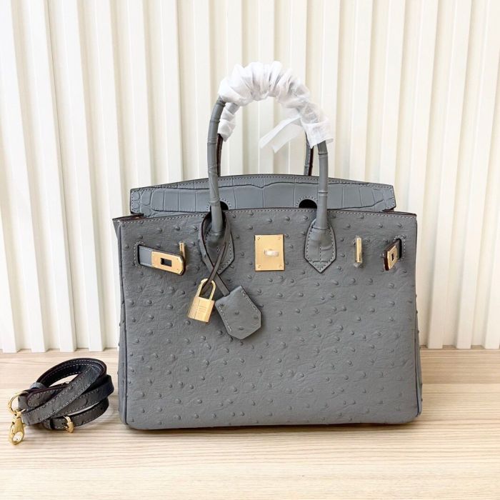 Genuine Leather Croco Grain with Ostrich Grain Bag