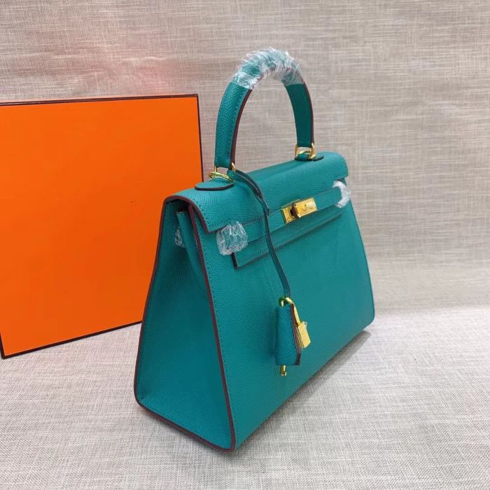 Genuine Epsom Leather Designer Kelly Bag 19cm 22cm 25cm 28cm with a Leather Horse Keychain