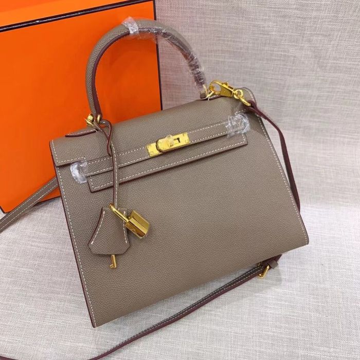 Genuine Epsom Leather Designer Kelly Bag 19cm 22cm 25cm 28cm with a Leather Horse Keychain