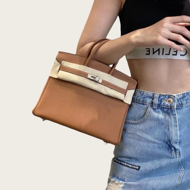 Genuine Togo Calfskin Leather Women Top Handle Bag