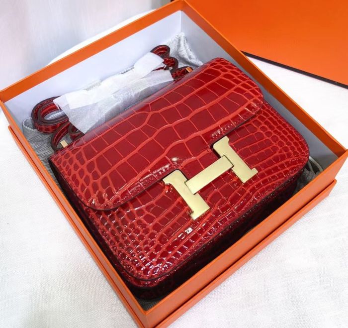 Genuine Leather Croco Grain Desiger Bag19cm