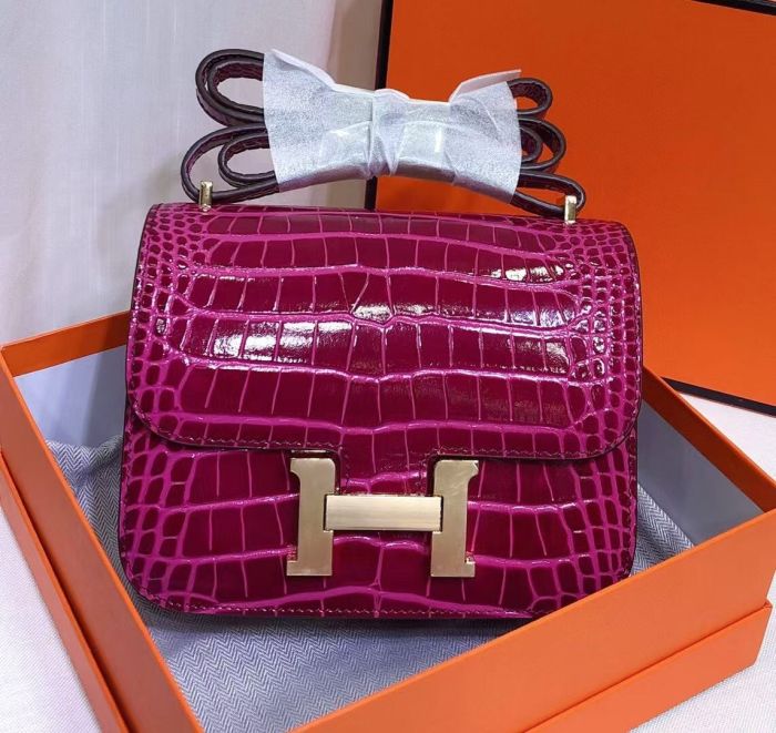 Genuine Leather Croco Grain Desiger Bag19cm