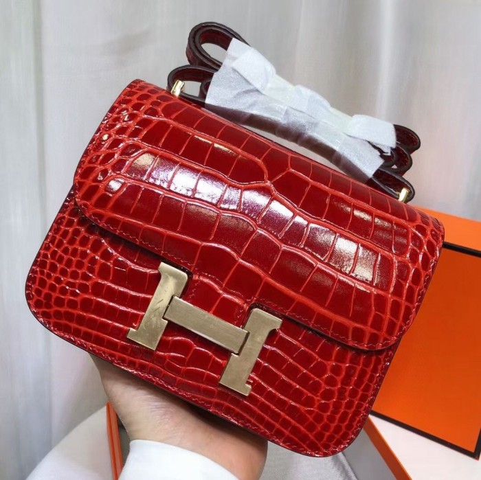 Genuine Leather Croco Grain Desiger Bag19cm