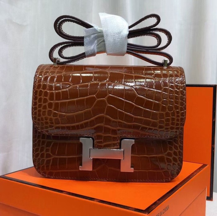 Genuine Leather Croco Grain Desiger Bag19cm