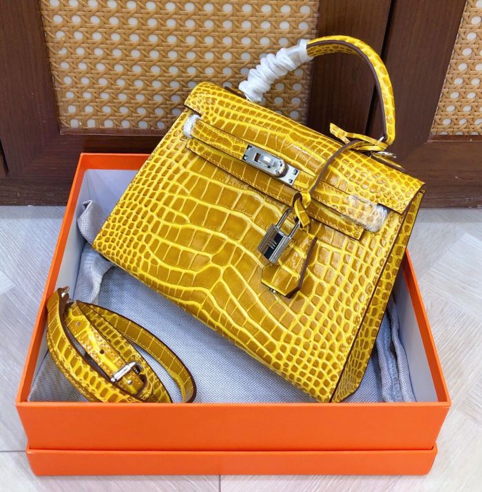 Croco Grain Tote Shoulder Bag 19cm 22cm