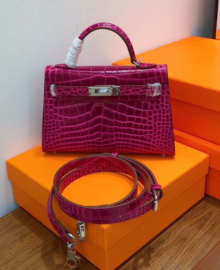 Croco Grain Tote Shoulder Bag 19cm 22cm