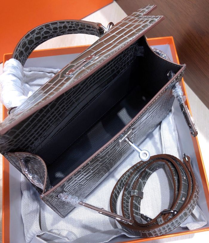 Croco Grain Tote Shoulder Bag 19cm 22cm