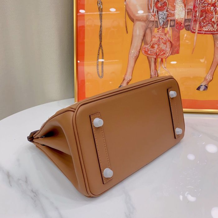 25cm Genuine Swift Leather Top Handle Bag with Pocket