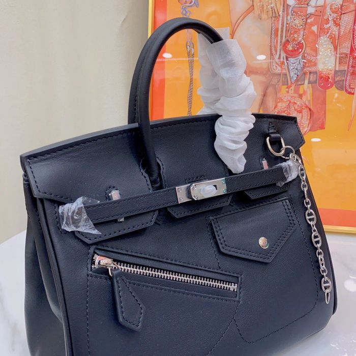 25cm Genuine Swift Leather Top Handle Bag with Pocket