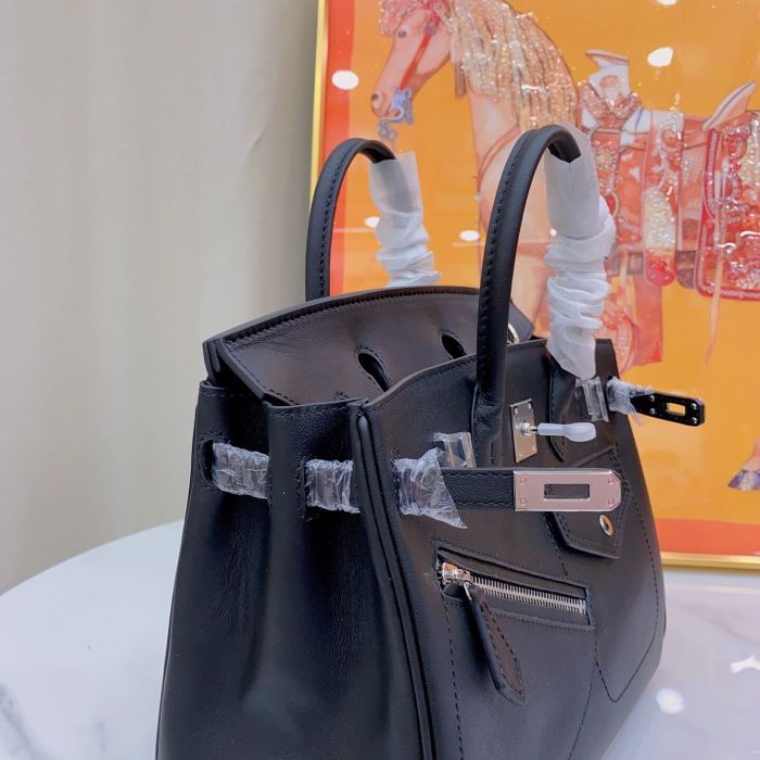 25cm Genuine Swift Leather Top Handle Bag with Pocket